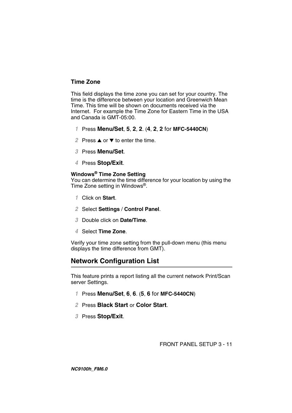 Time zone, Network configuration list, Time zone -11 | Network configuration list -11 | Brother MFC 5840CN User Manual | Page 32 / 71