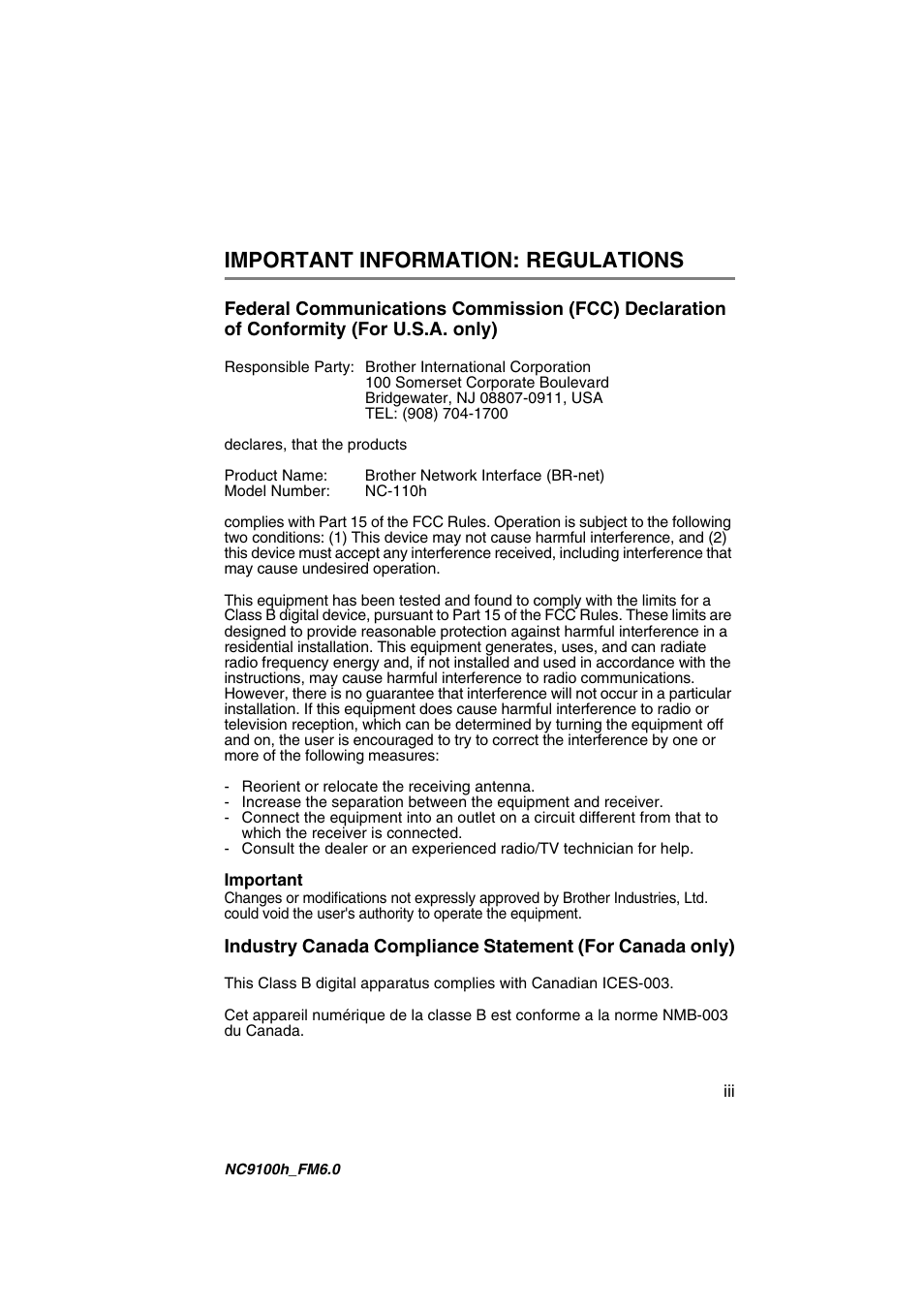Important information: regulations | Brother MFC 5840CN User Manual | Page 4 / 71