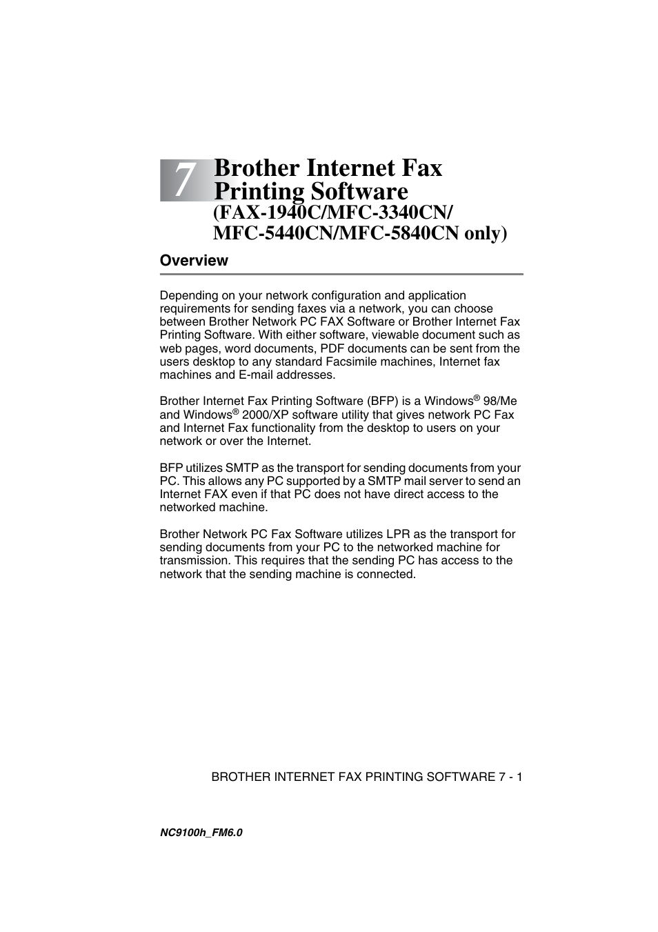 Brother internet fax printing software, Overview, Fax-1940c/mfc-3340cn/mfc-5440cn/mfc-5840cn only) | Overview -1 | Brother MFC 5840CN User Manual | Page 48 / 71