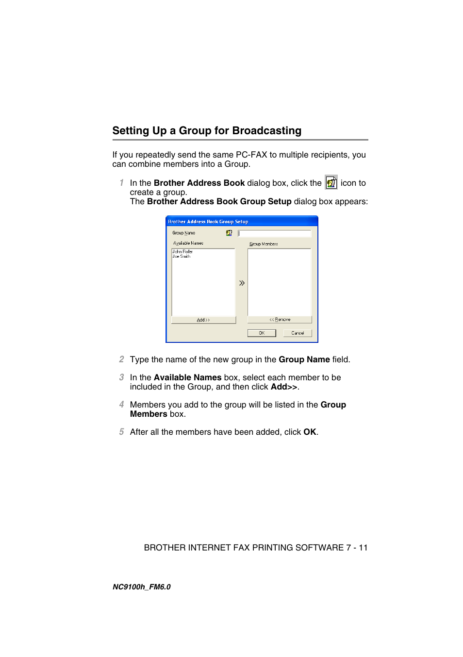 Setting up a group for broadcasting, Setting up a group for broadcasting -11 | Brother MFC 5840CN User Manual | Page 58 / 71