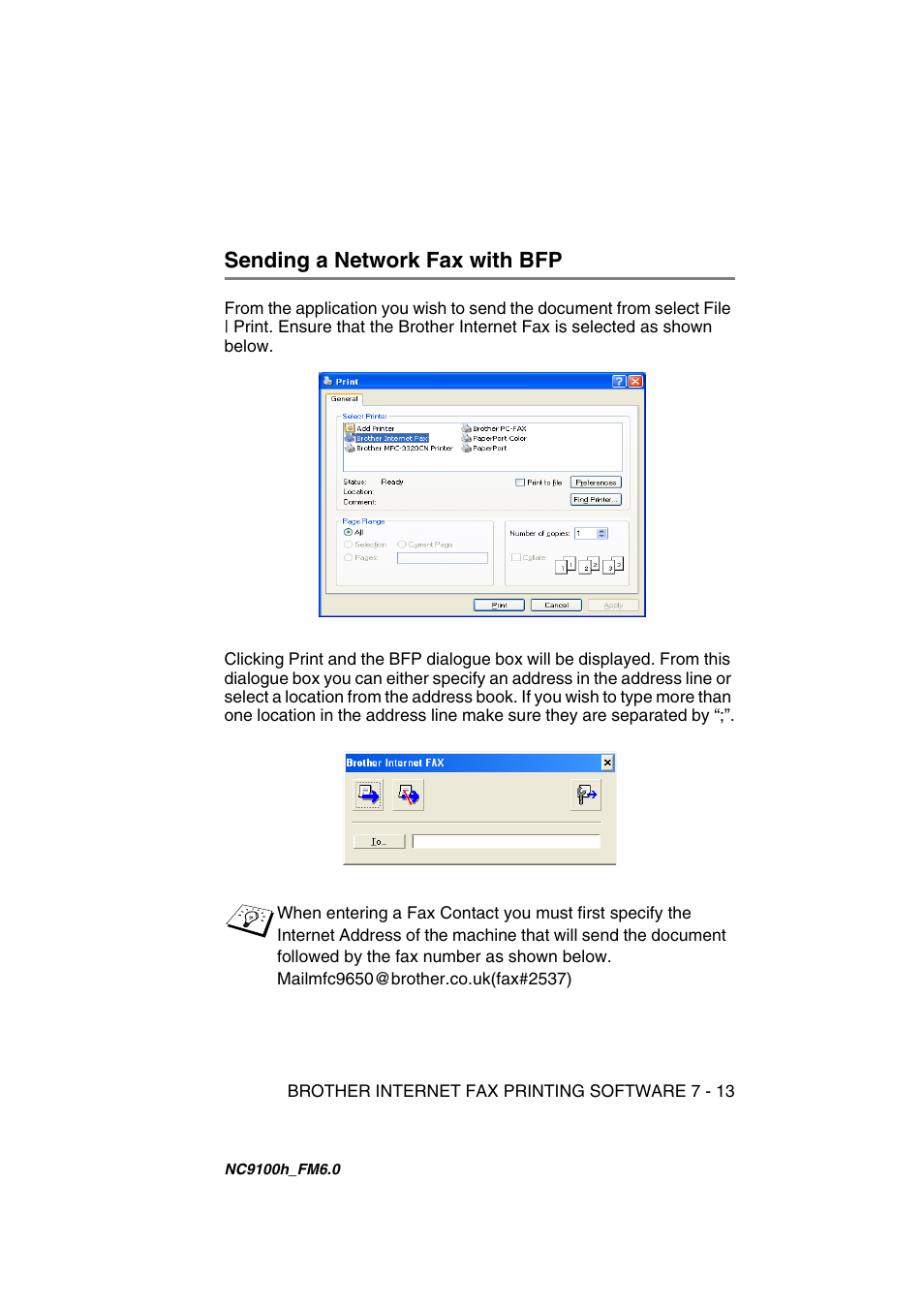 Sending a network fax with bfp, Sending a network fax with bfp -13 | Brother MFC 5840CN User Manual | Page 60 / 71