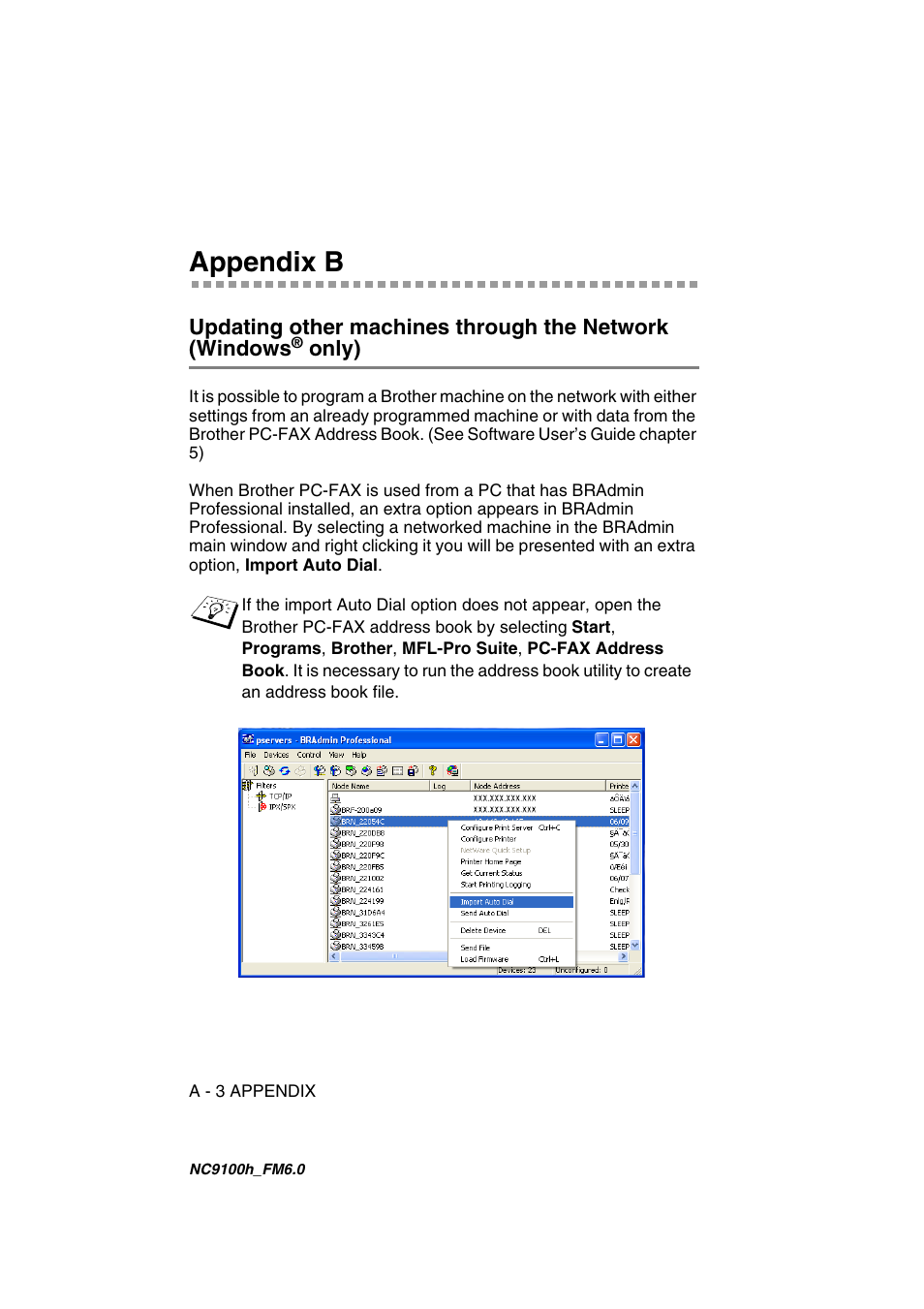 Appendix b, Updating other machines through the network, Windows | Brother MFC 5840CN User Manual | Page 63 / 71
