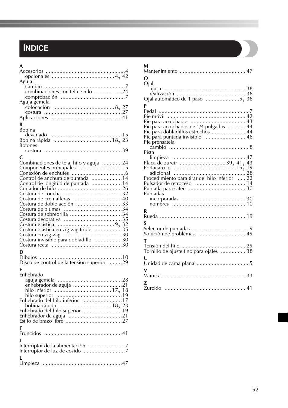 Índice | Brother XL2800 User Manual | Page 105 / 108