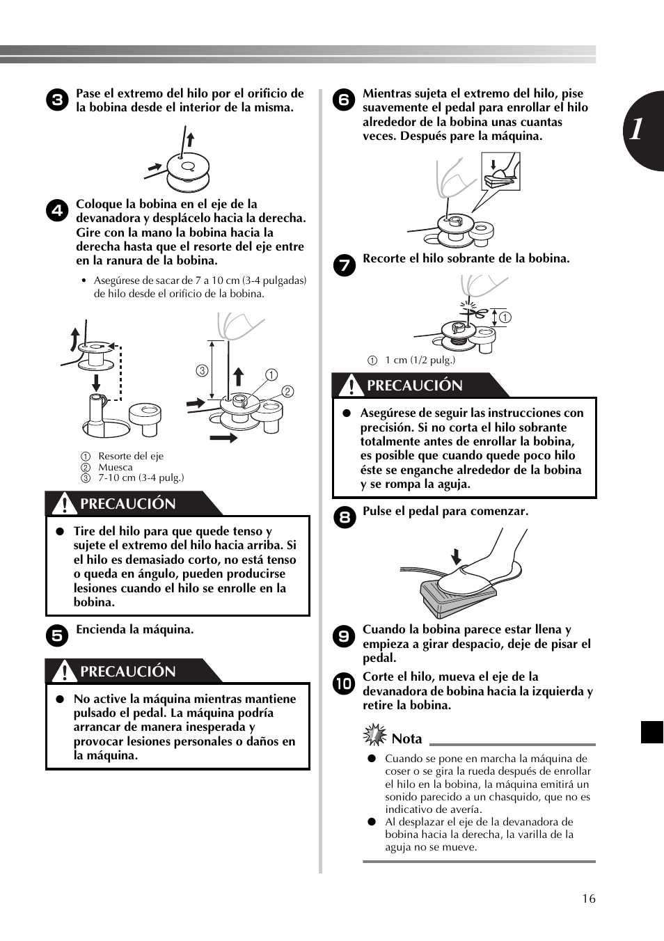 Precaución, Nota | Brother XL2800 User Manual | Page 69 / 108