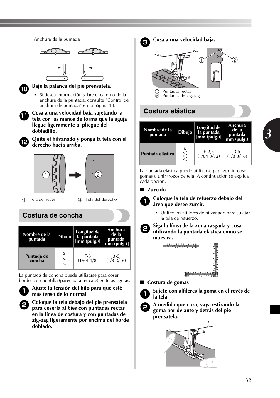 Costura de concha, Costura elástica | Brother XL2800 User Manual | Page 85 / 108