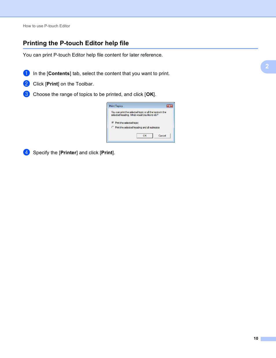 Printing the p-touch editor help file, 2printing the p-touch editor help file | Brother Pocket Jet6Plus w BT PJ-663 User Manual | Page 13 / 26