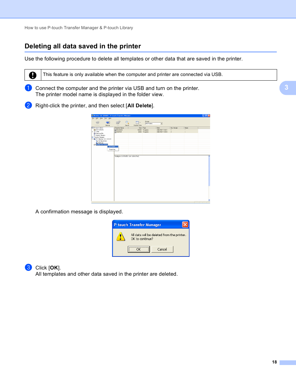 Deleting all data saved in the printer, 3deleting all data saved in the printer | Brother Pocket Jet6Plus w BT PJ-663 User Manual | Page 21 / 26