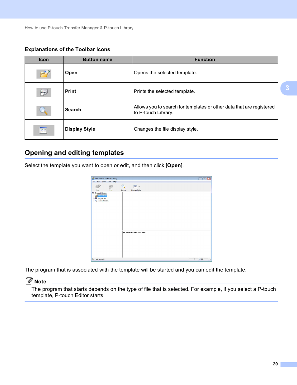 Opening and editing templates, 3opening and editing templates, Explanations of the toolbar icons | Brother Pocket Jet6Plus w BT PJ-663 User Manual | Page 23 / 26