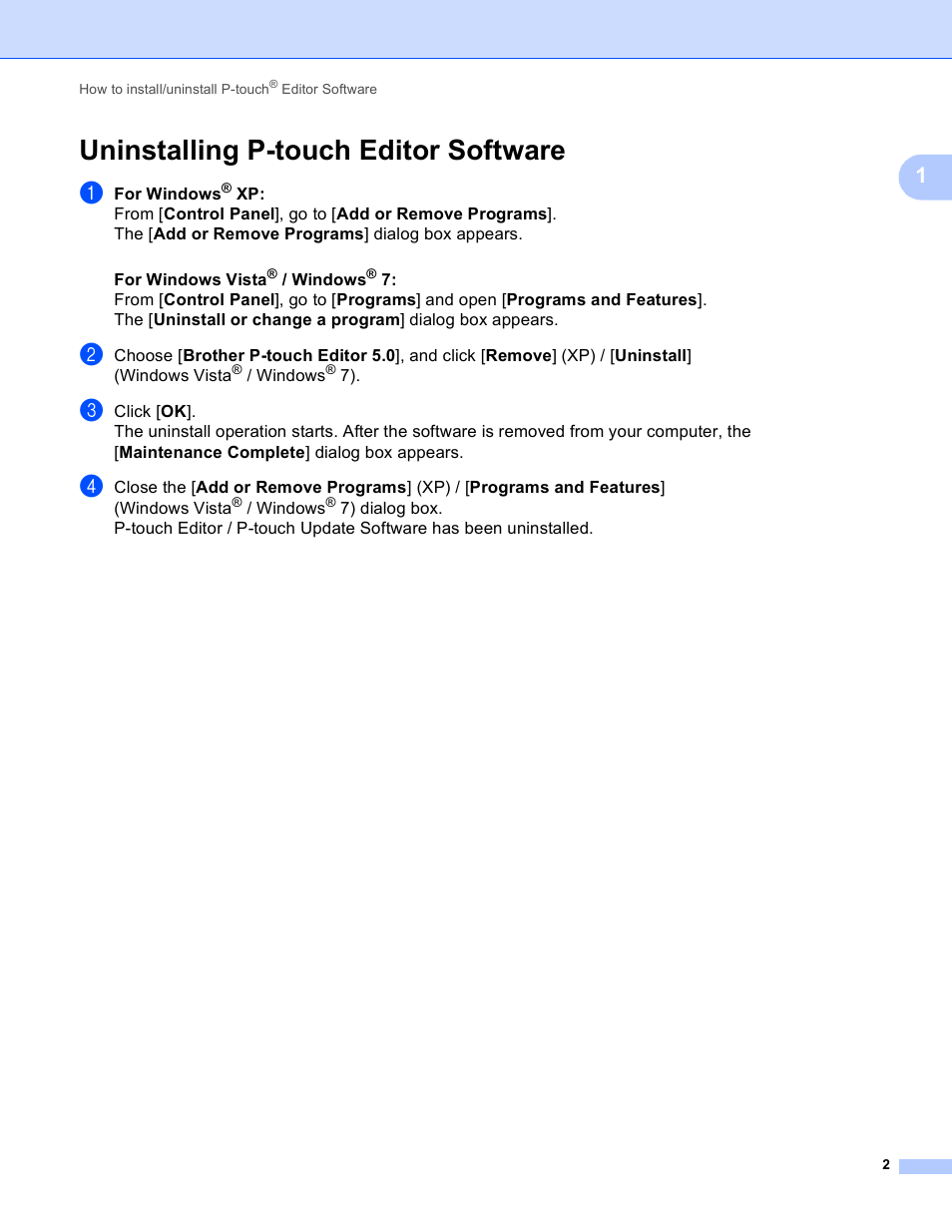 Uninstalling p-touch editor software | Brother Pocket Jet6Plus w BT PJ-663 User Manual | Page 5 / 26