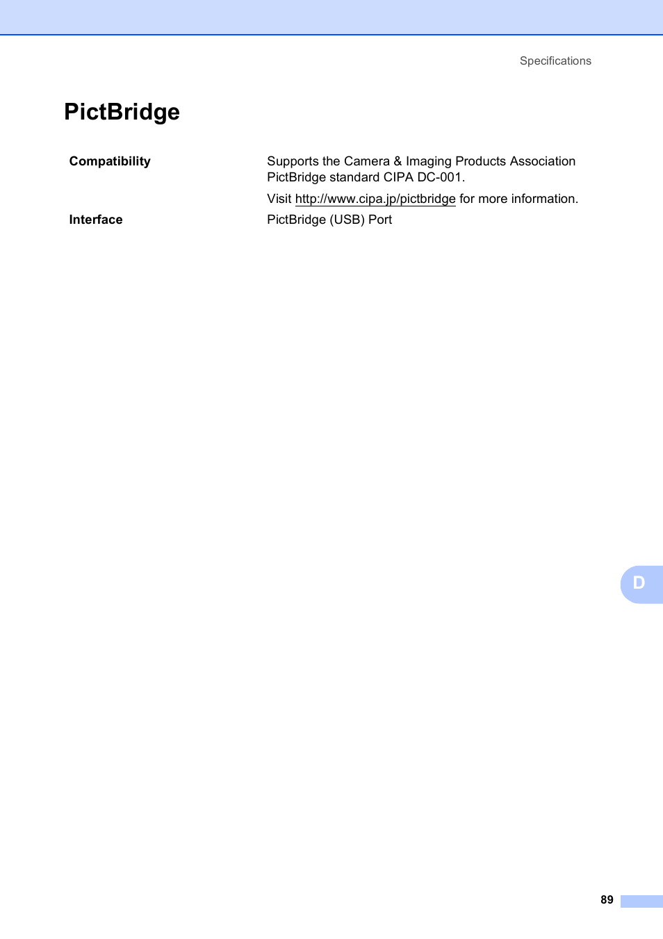 Pictbridge | Brother DCP-165C User Manual | Page 101 / 112