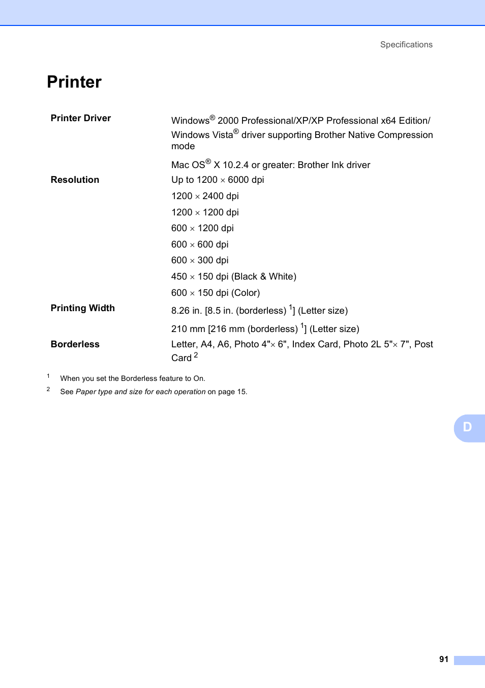 Printer | Brother DCP-165C User Manual | Page 103 / 112
