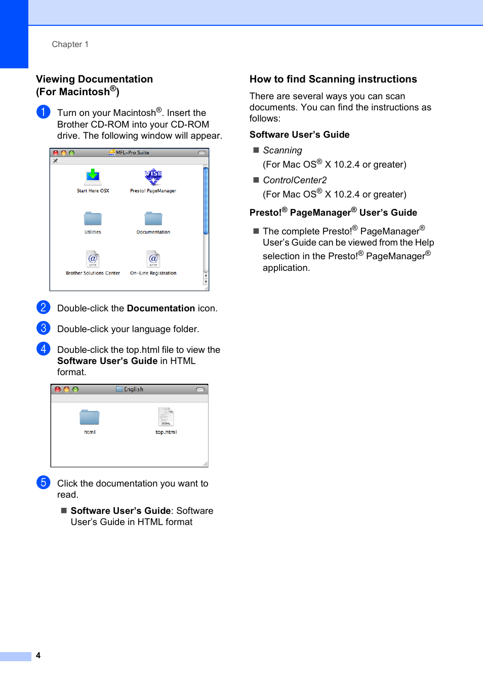 Viewing documentation (for macintosh®), How to find scanning instructions | Brother DCP-165C User Manual | Page 16 / 112