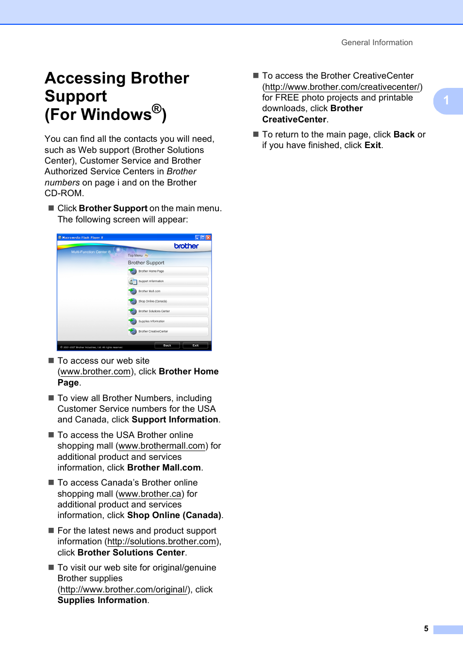 Accessing brother support (for windows®), Accessing brother support (for windows | Brother DCP-165C User Manual | Page 17 / 112