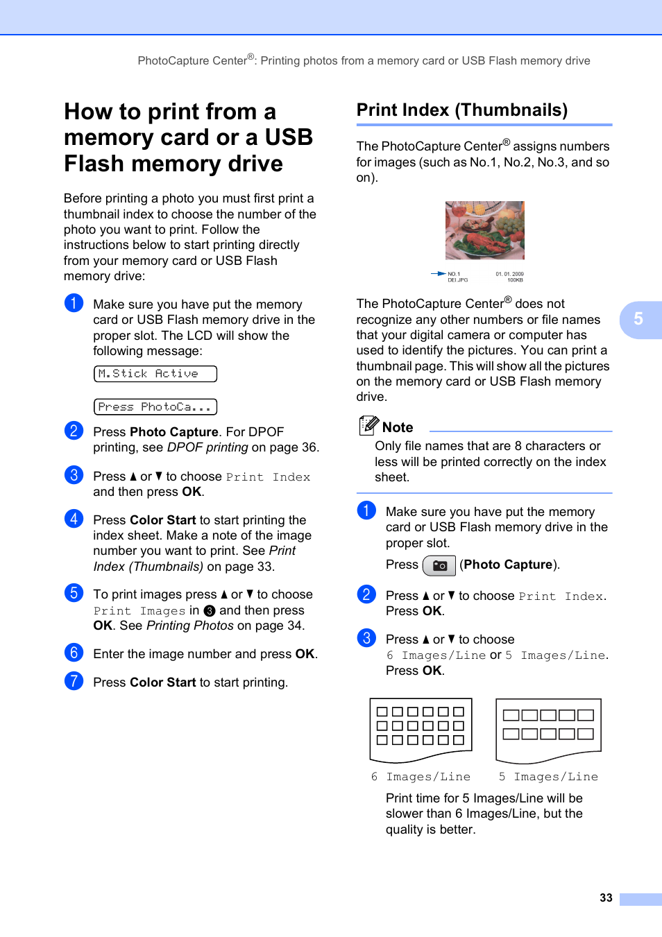 Print index (thumbnails) | Brother DCP-165C User Manual | Page 45 / 112