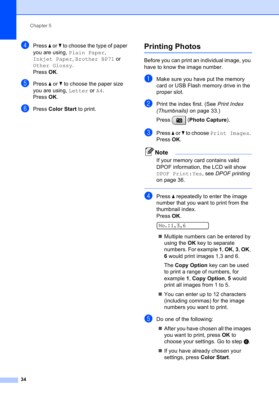 Printing photos | Brother DCP-165C User Manual | Page 46 / 112
