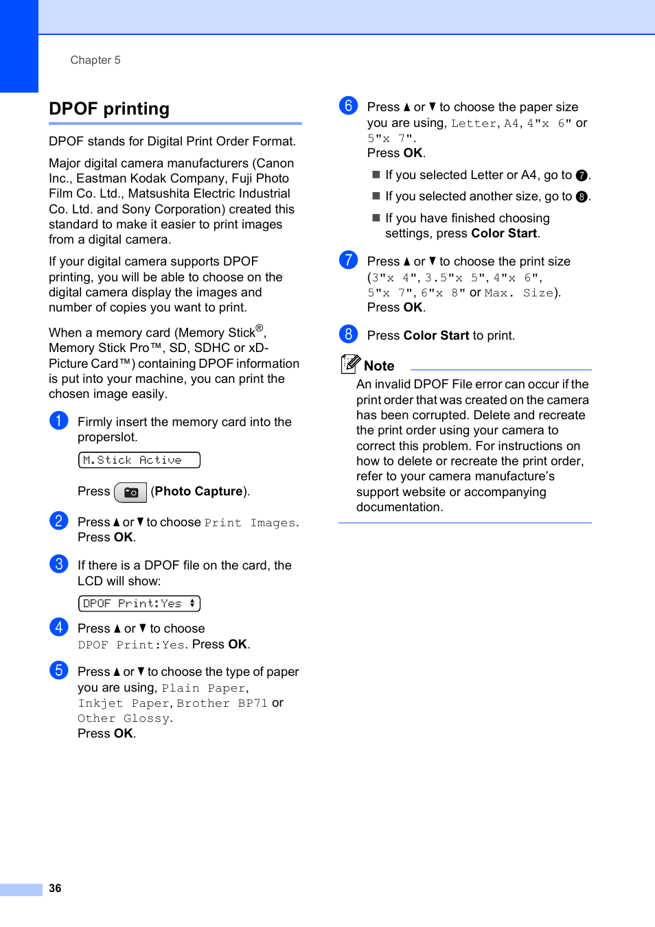 Dpof printing | Brother DCP-165C User Manual | Page 48 / 112