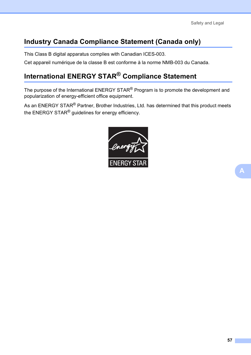 Industry canada compliance statement (canada only), International energy star® compliance statement, Compliance statement | International energy star | Brother DCP-165C User Manual | Page 69 / 112