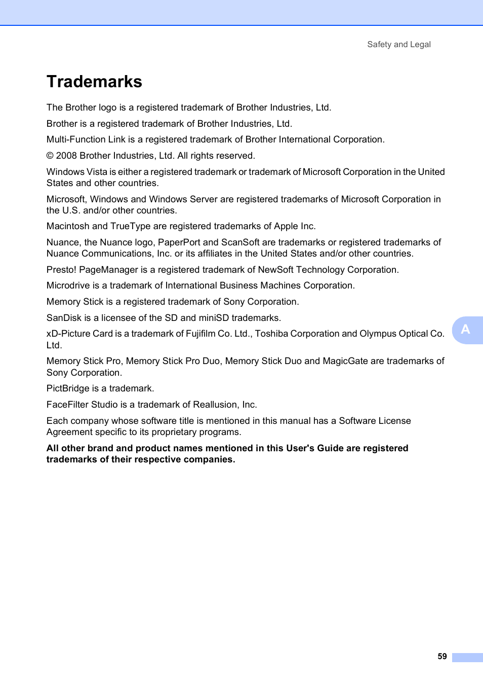 Trademarks | Brother DCP-165C User Manual | Page 71 / 112