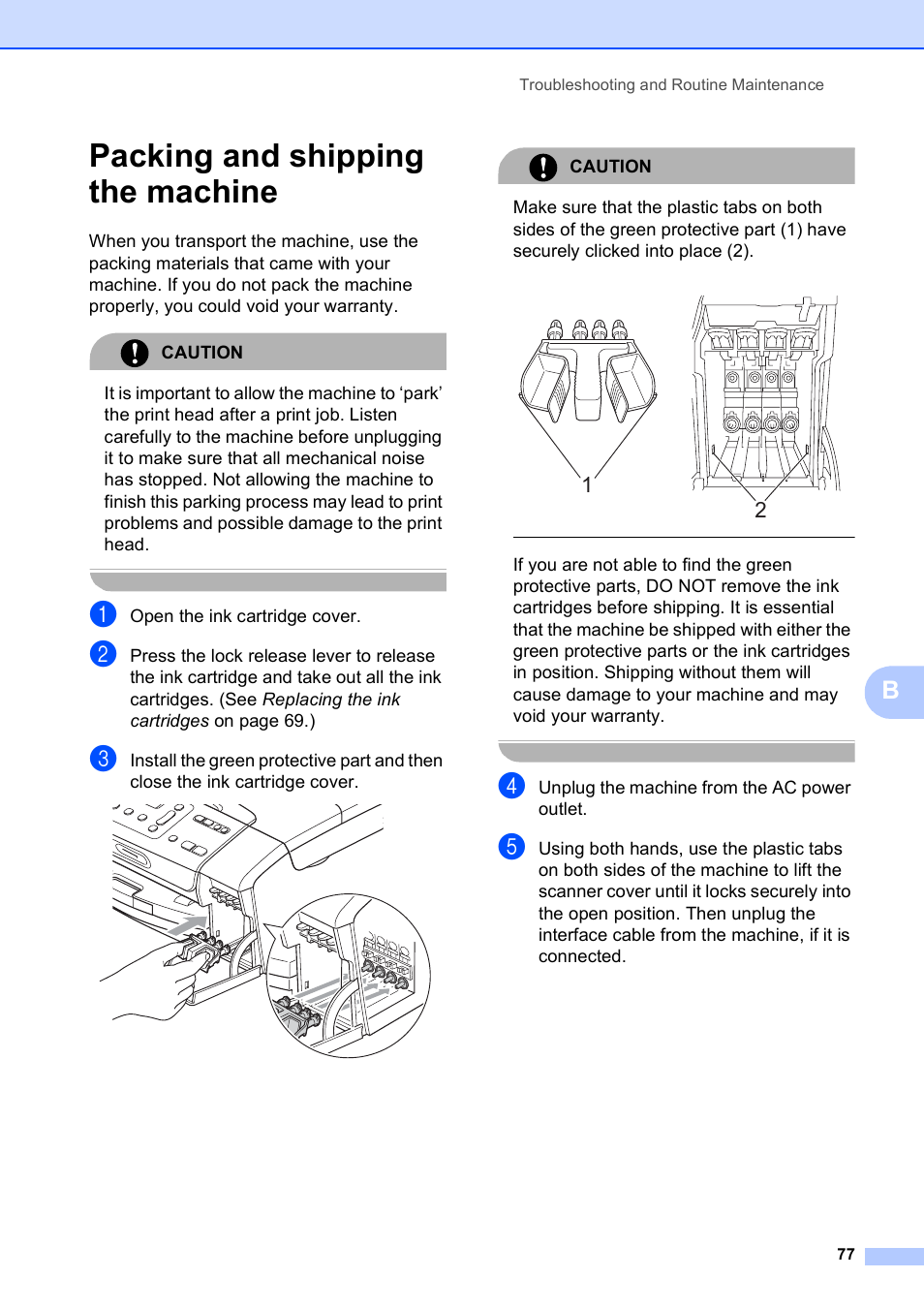 Packing and shipping the machine | Brother DCP-165C User Manual | Page 89 / 112