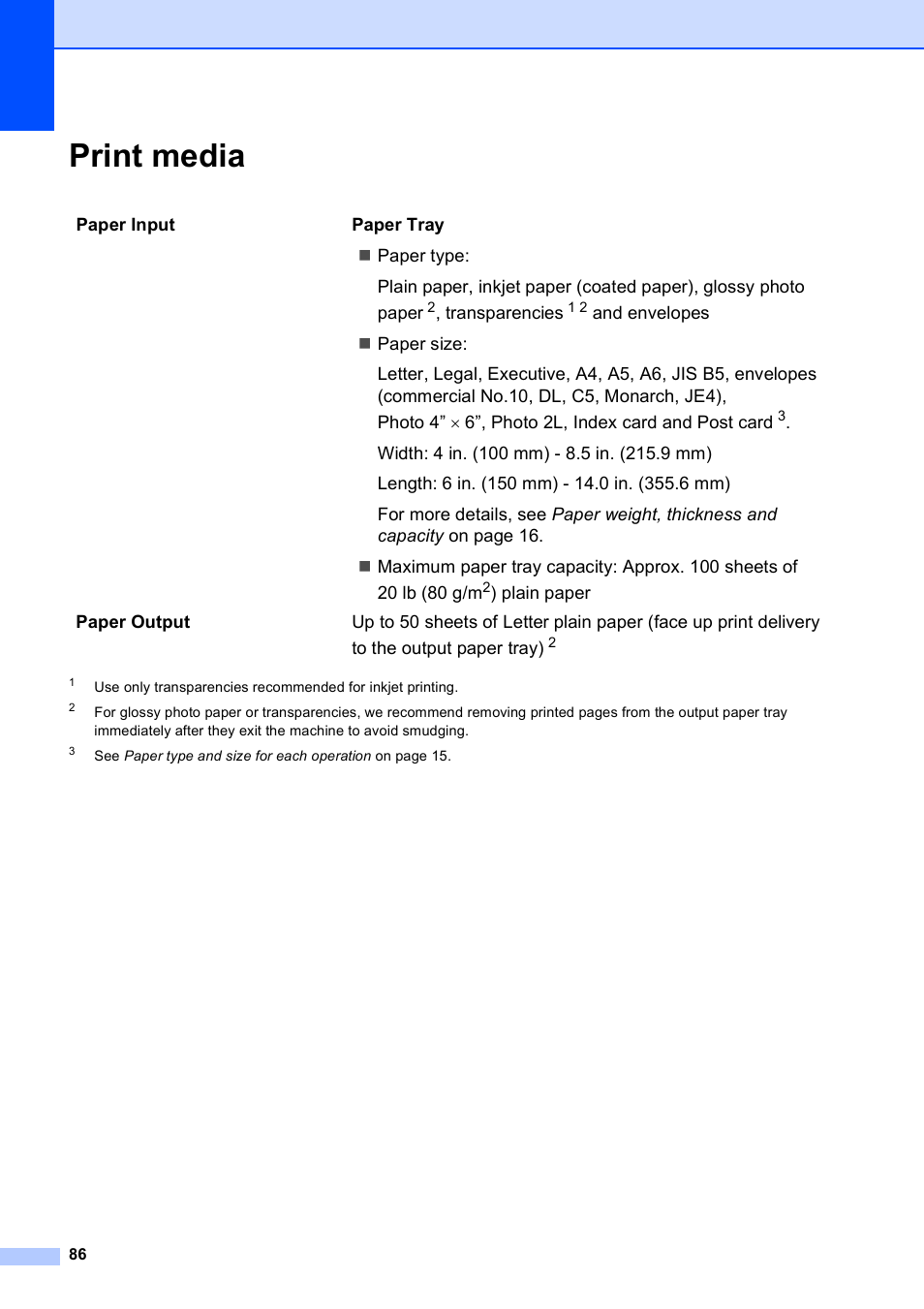 Print media | Brother DCP-165C User Manual | Page 98 / 112