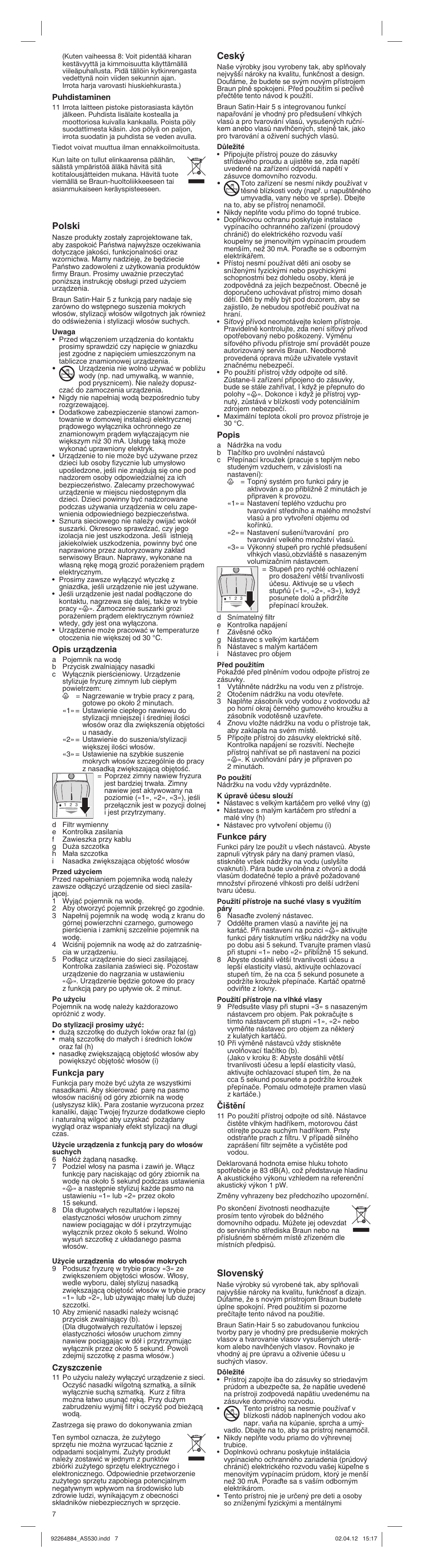 Polski, Cesk, Slovensk | Braun AS530 Satin Hair 5 User Manual | Page 7 / 15