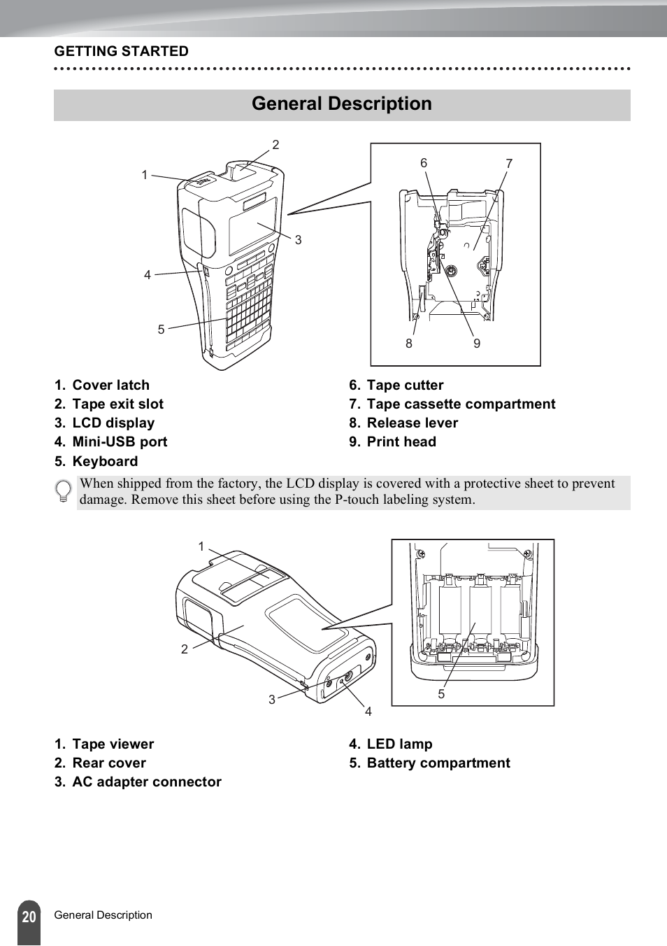 General description | Brother PT-E500 User Manual | Page 20 / 47