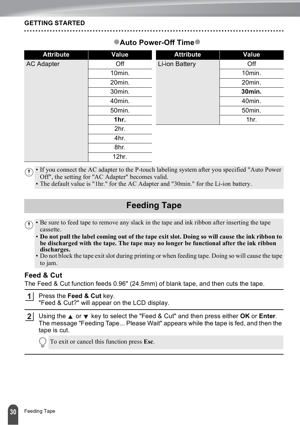 Feeding tape, Feed & cut | Brother PT-E500 User Manual | Page 30 / 47