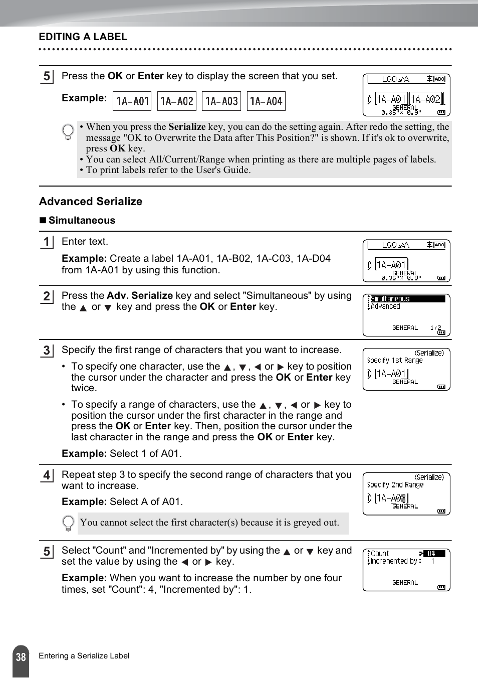 Advanced serialize | Brother PT-E500 User Manual | Page 38 / 47