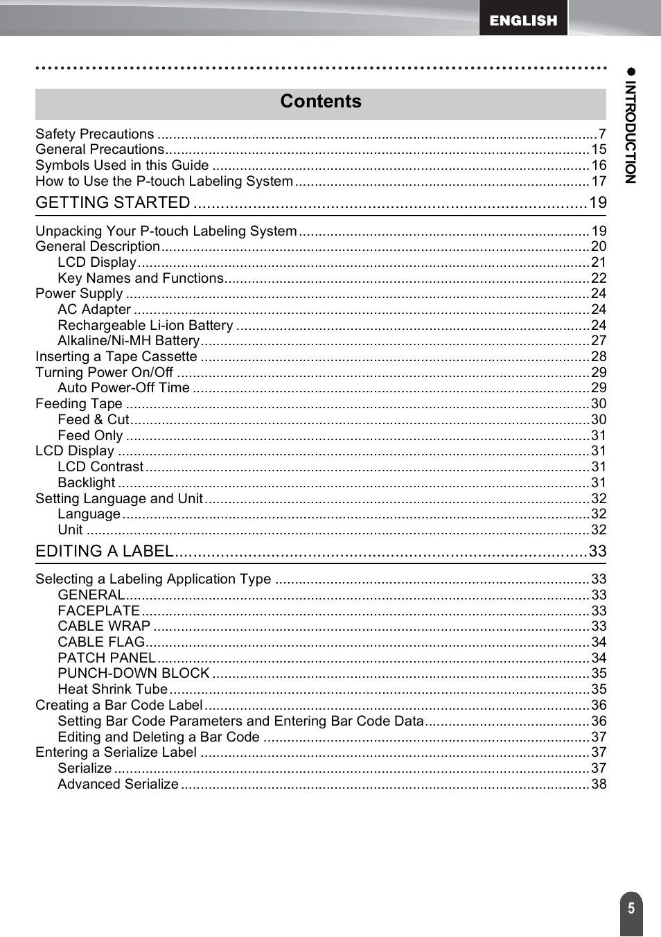 Brother PT-E500 User Manual | Page 5 / 47