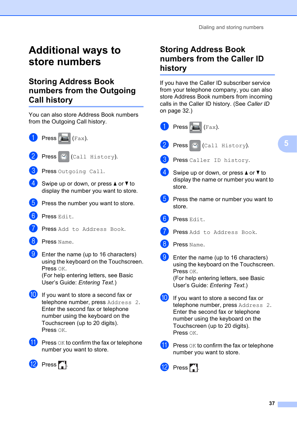 Additional ways to store numbers | Brother MFC-J6920DW User Manual | Page 43 / 101