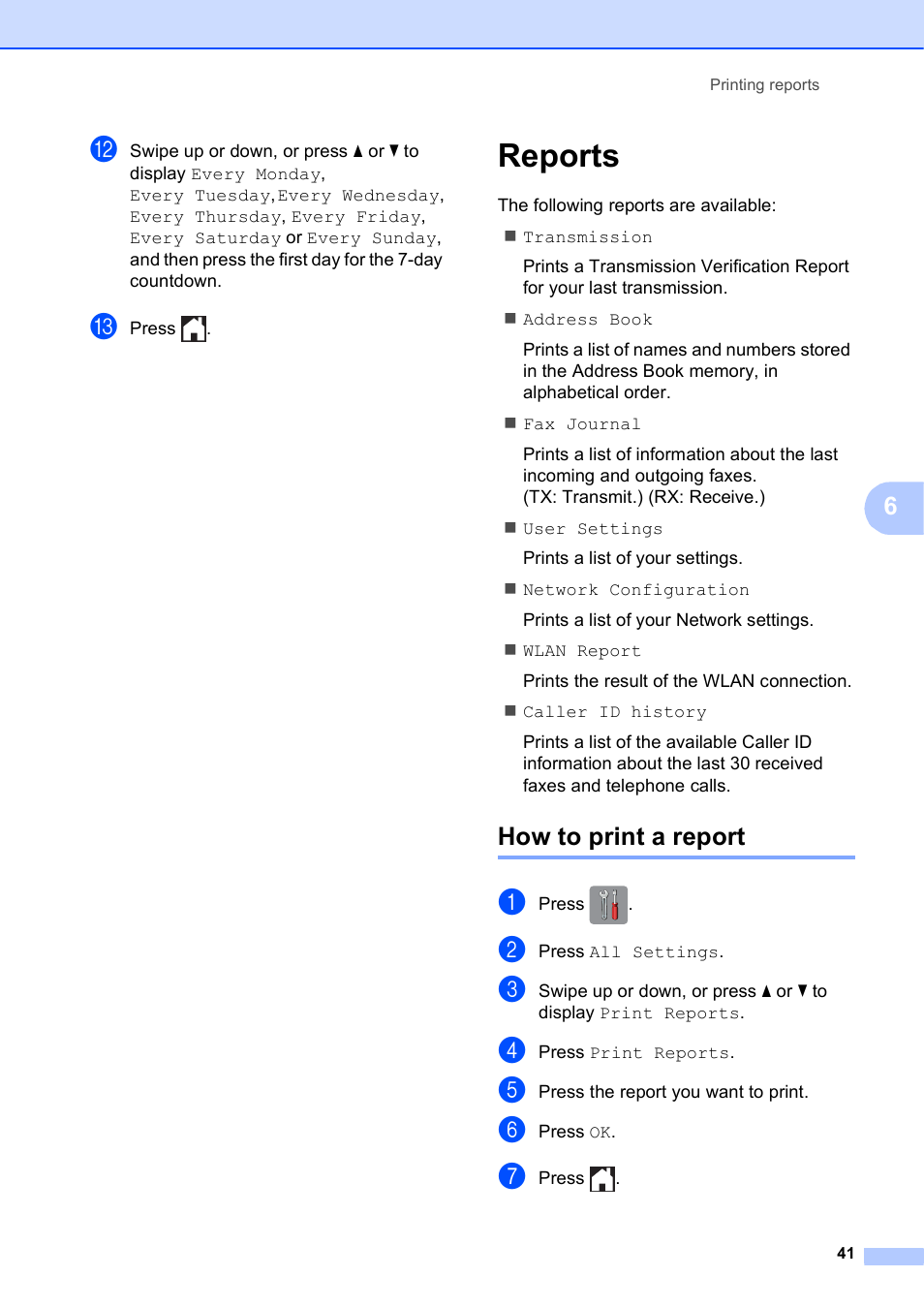 Reports, How to print a report | Brother MFC-J6920DW User Manual | Page 47 / 101