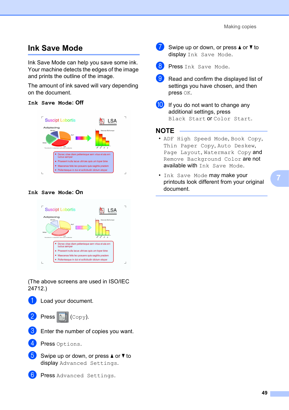 Ink save mode, 7ink save mode | Brother MFC-J6920DW User Manual | Page 55 / 101