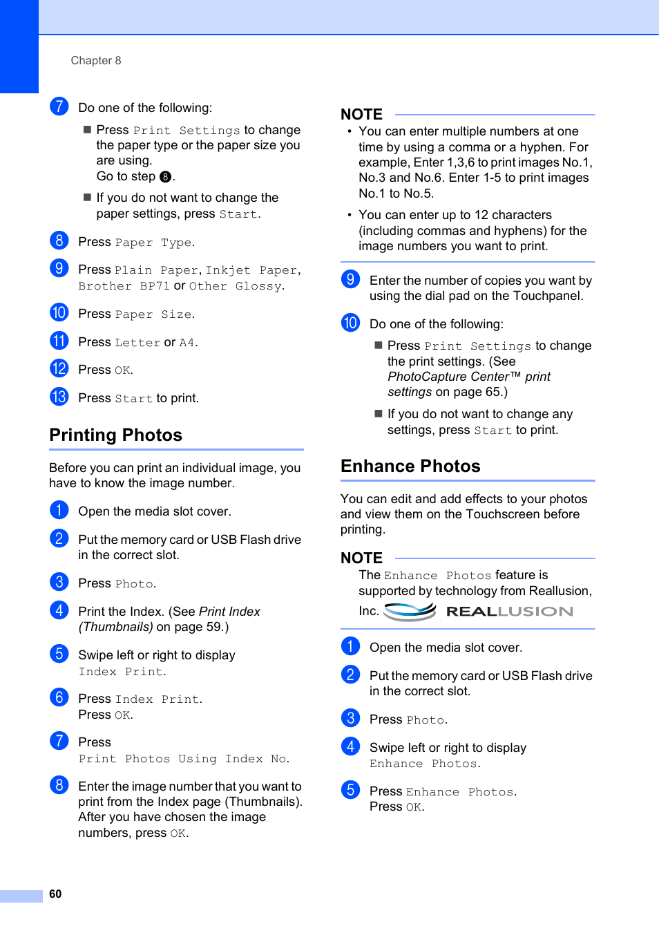 Printing photos, Enhance photos, Printing photos enhance photos | Brother MFC-J6920DW User Manual | Page 66 / 101