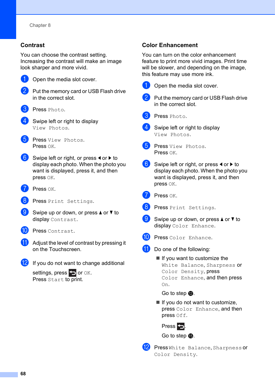 Contrast, Color enhancement | Brother MFC-J6920DW User Manual | Page 74 / 101