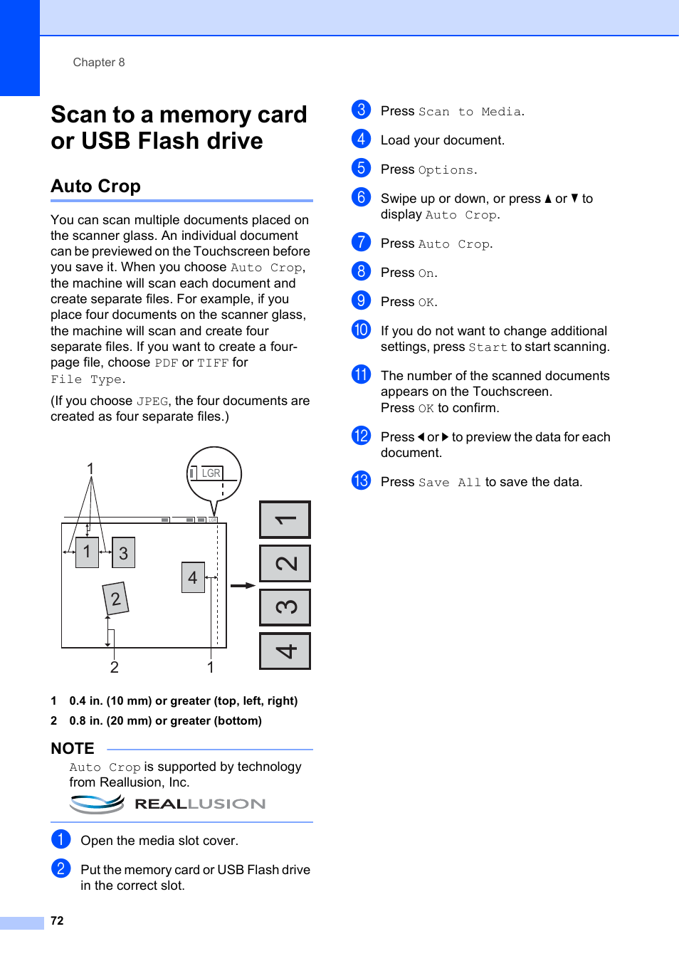 Scan to a memory card or usb flash drive, Auto crop | Brother MFC-J6920DW User Manual | Page 78 / 101