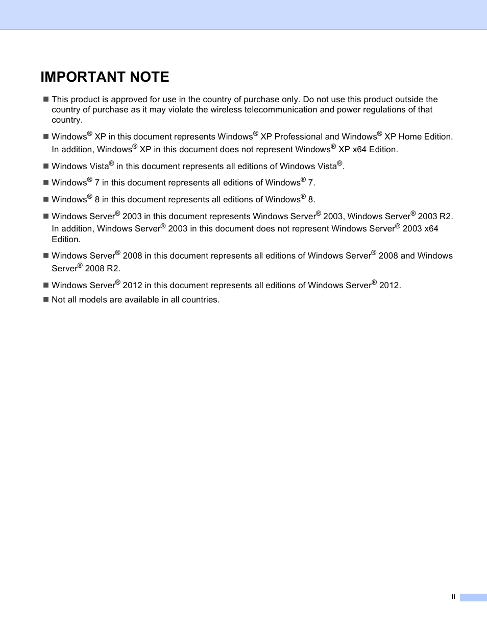 Important note | Brother TD-4100N User Manual | Page 3 / 40