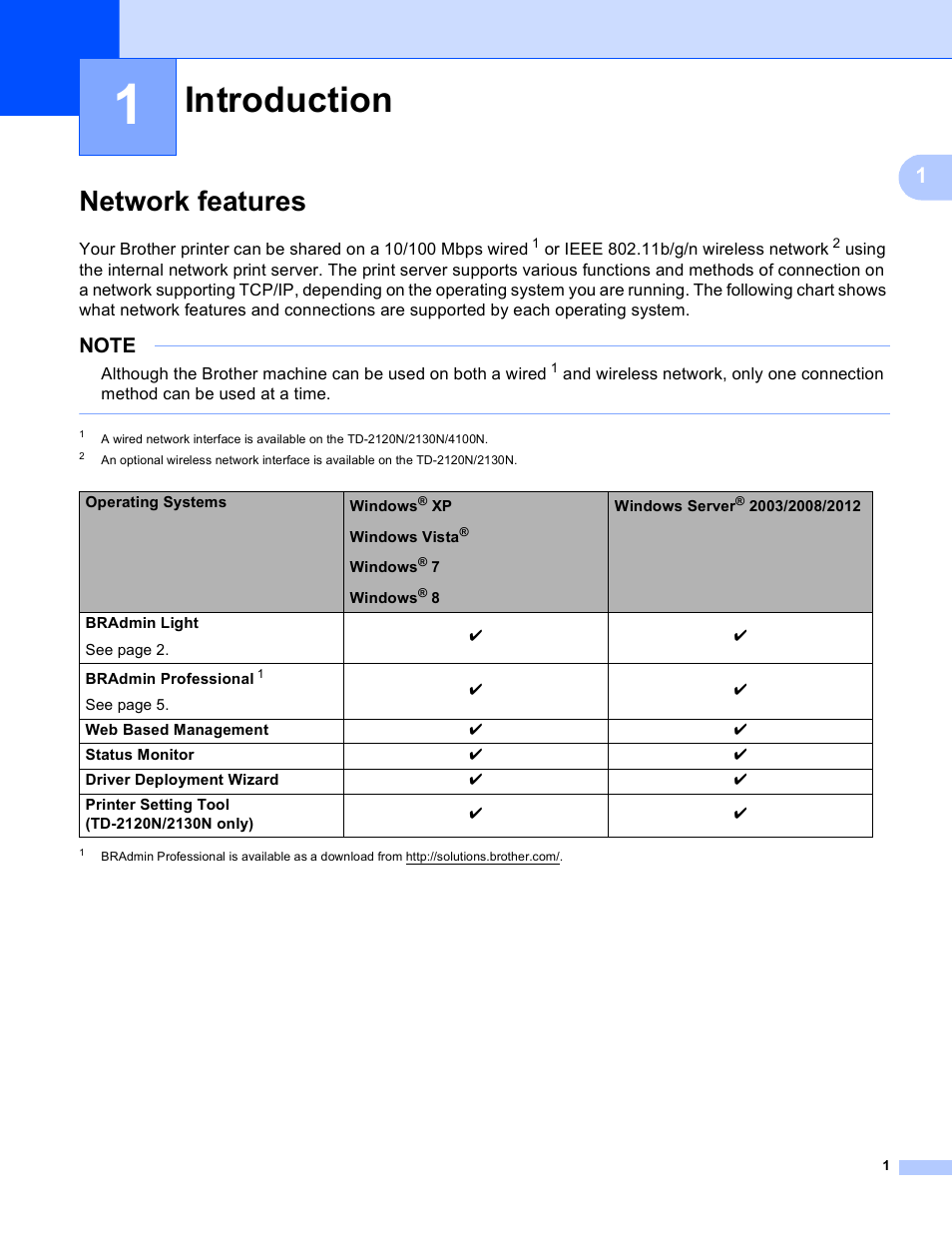 1 introduction, Network features, Introduction | Brother TD-4100N User Manual | Page 6 / 40