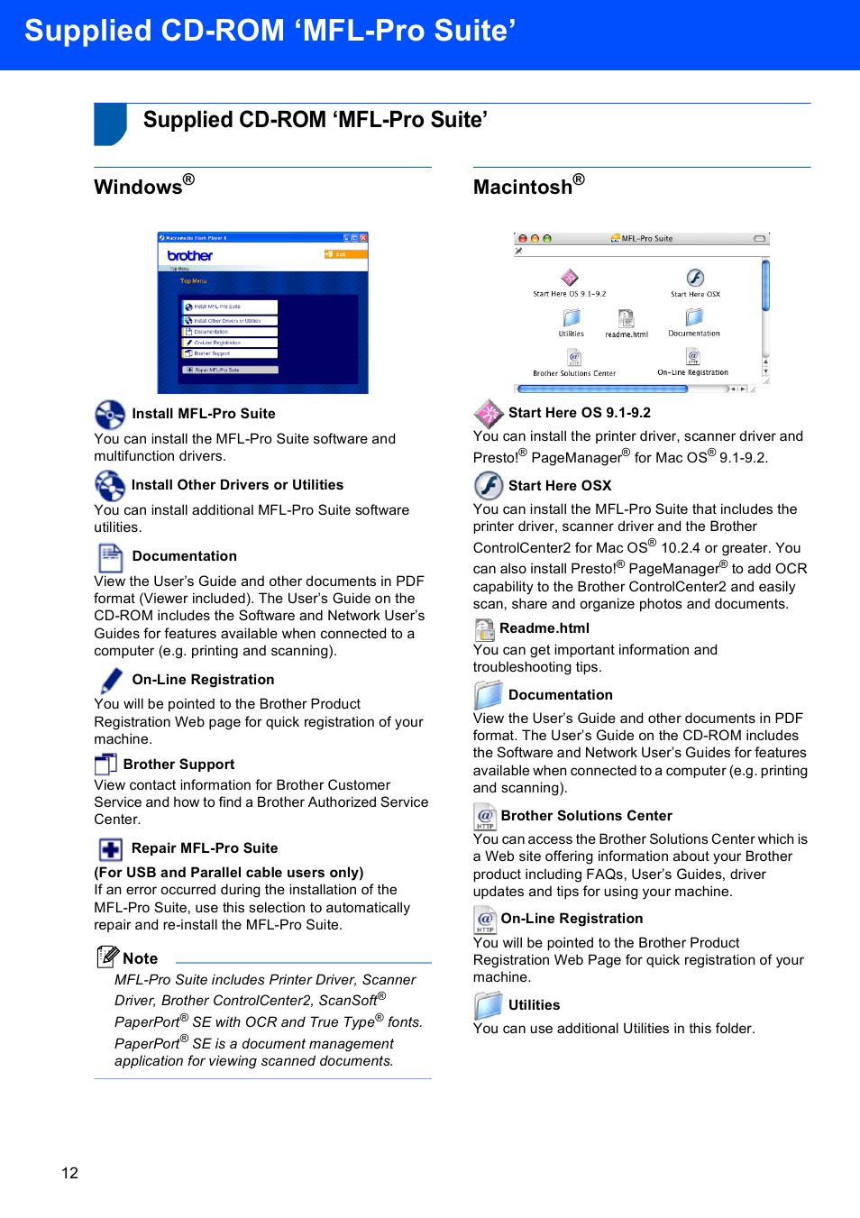 Step 2 installing the driver & software, Supplied cd-rom ‘mfl-pro suite, Windows | Macintosh | Brother MFC-8870DW User Manual | Page 14 / 60