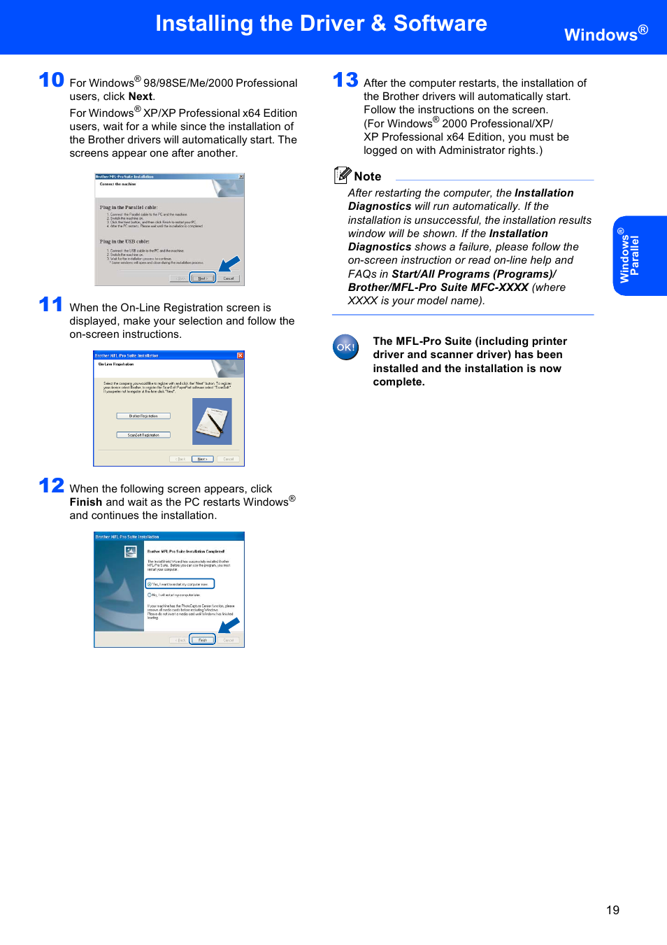 Installing the driver & software, Windows | Brother MFC-8870DW User Manual | Page 21 / 60