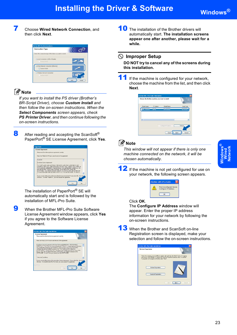 Installing the driver & software, Windows, Improper setup | Brother MFC-8870DW User Manual | Page 25 / 60