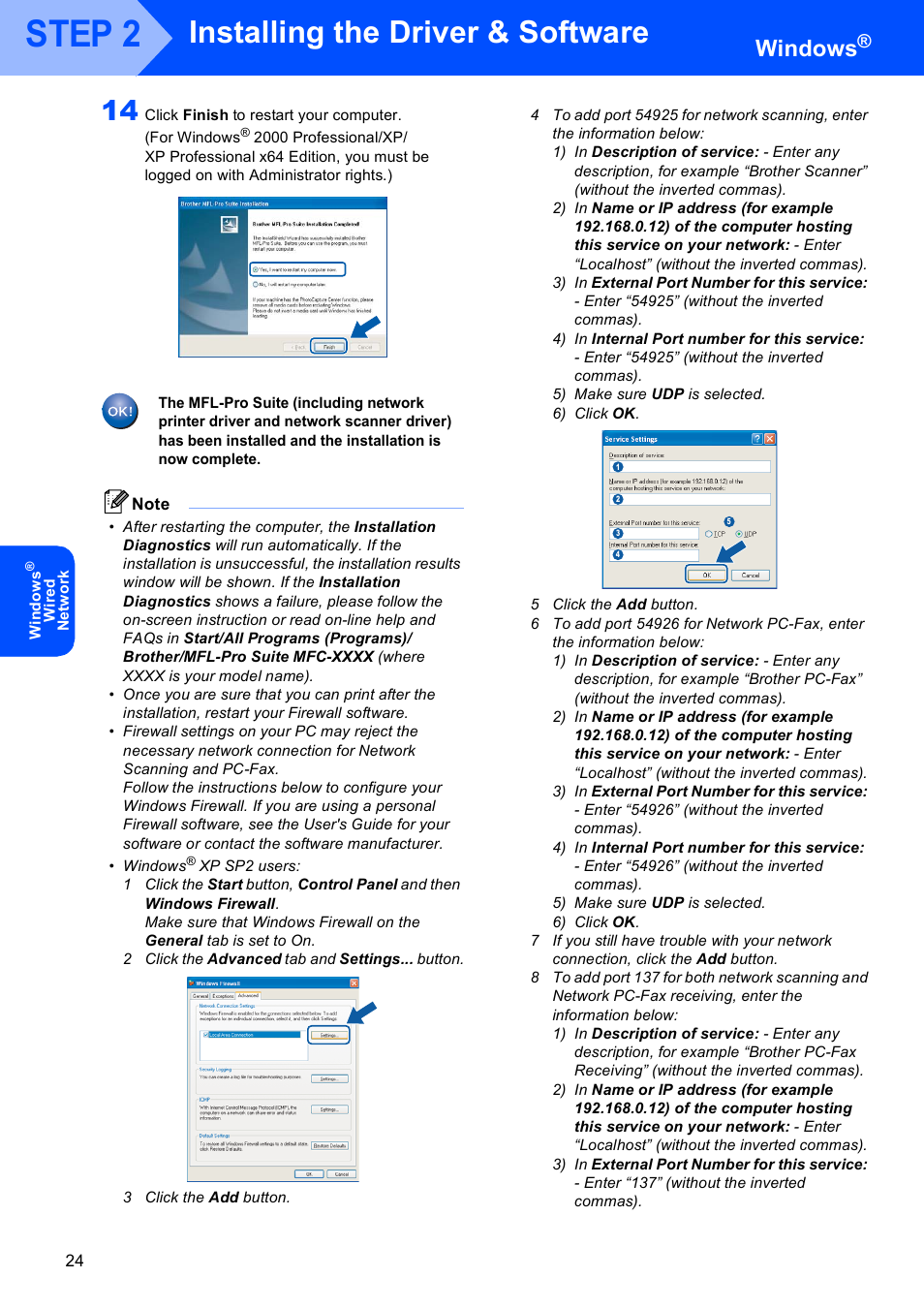 Step 2, Installing the driver & software, Windows | Brother MFC-8870DW User Manual | Page 26 / 60