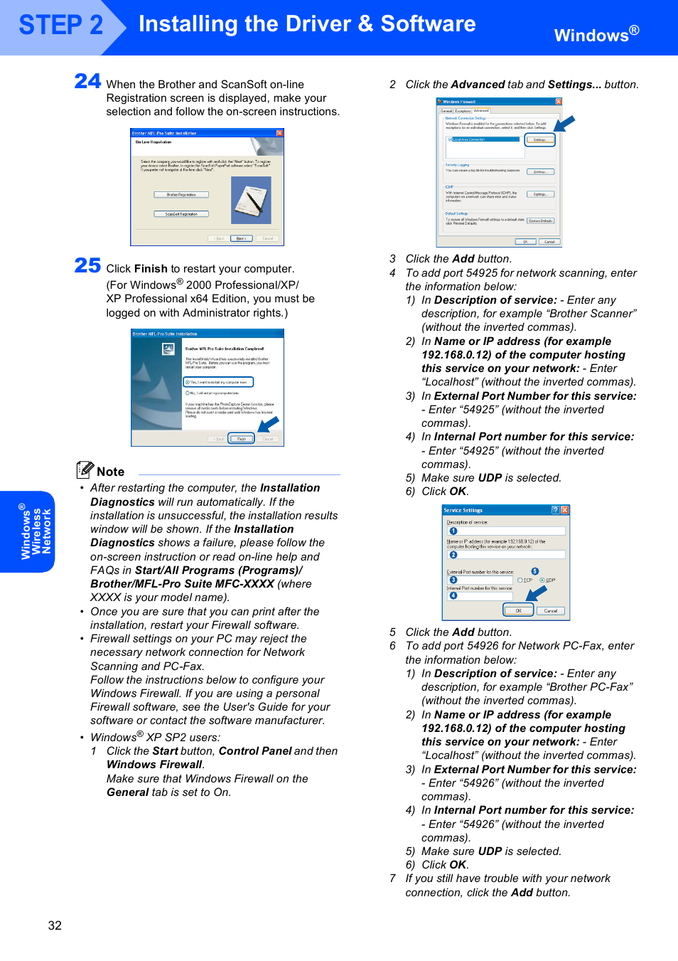 Step 2, Installing the driver & software, Windows | Brother MFC-8870DW User Manual | Page 34 / 60