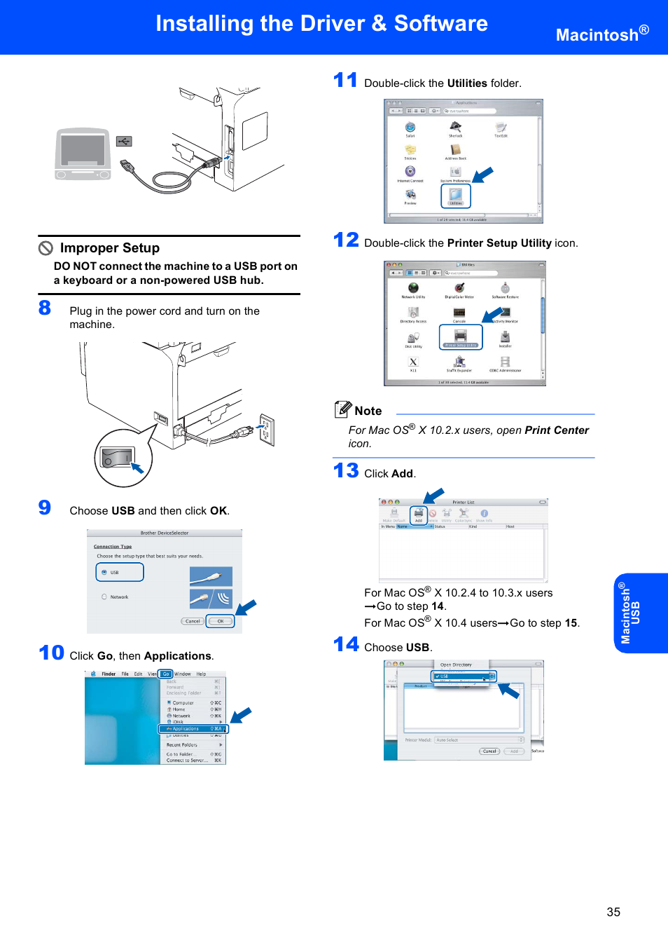 Installing the driver & software, Macintosh, Improper setup | Brother MFC-8870DW User Manual | Page 37 / 60