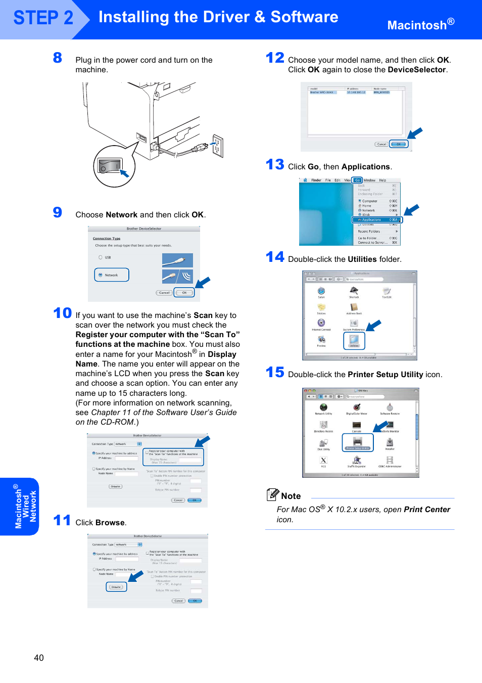 13 to, Step 2, Installing the driver & software | Macintosh | Brother MFC-8870DW User Manual | Page 42 / 60