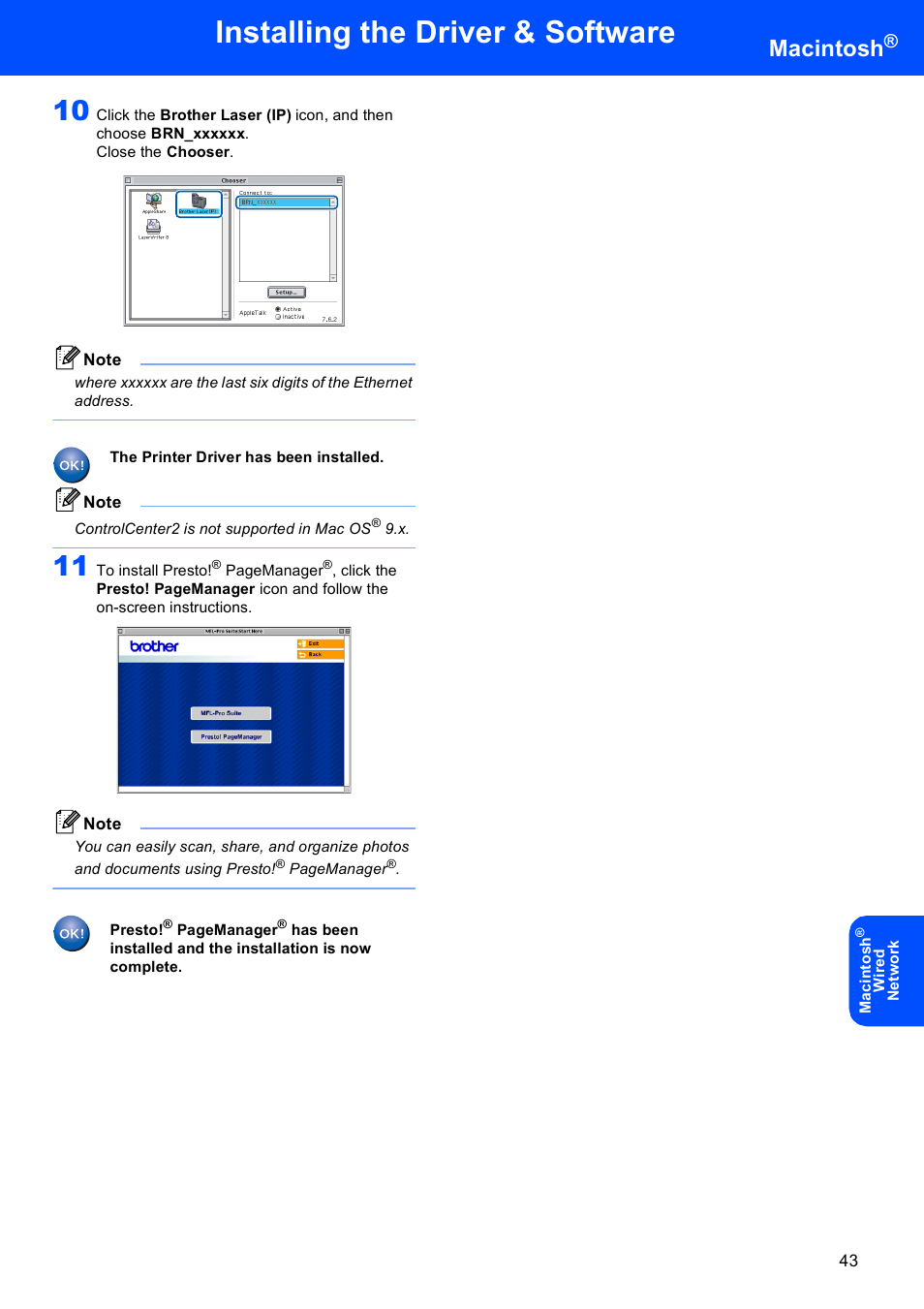 Installing the driver & software, Macintosh | Brother MFC-8870DW User Manual | Page 45 / 60