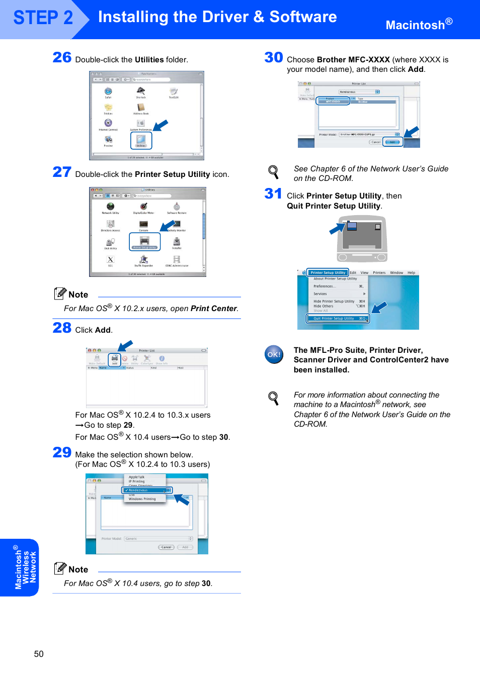 Step 2, Installing the driver & software, Macintosh | Brother MFC-8870DW User Manual | Page 52 / 60