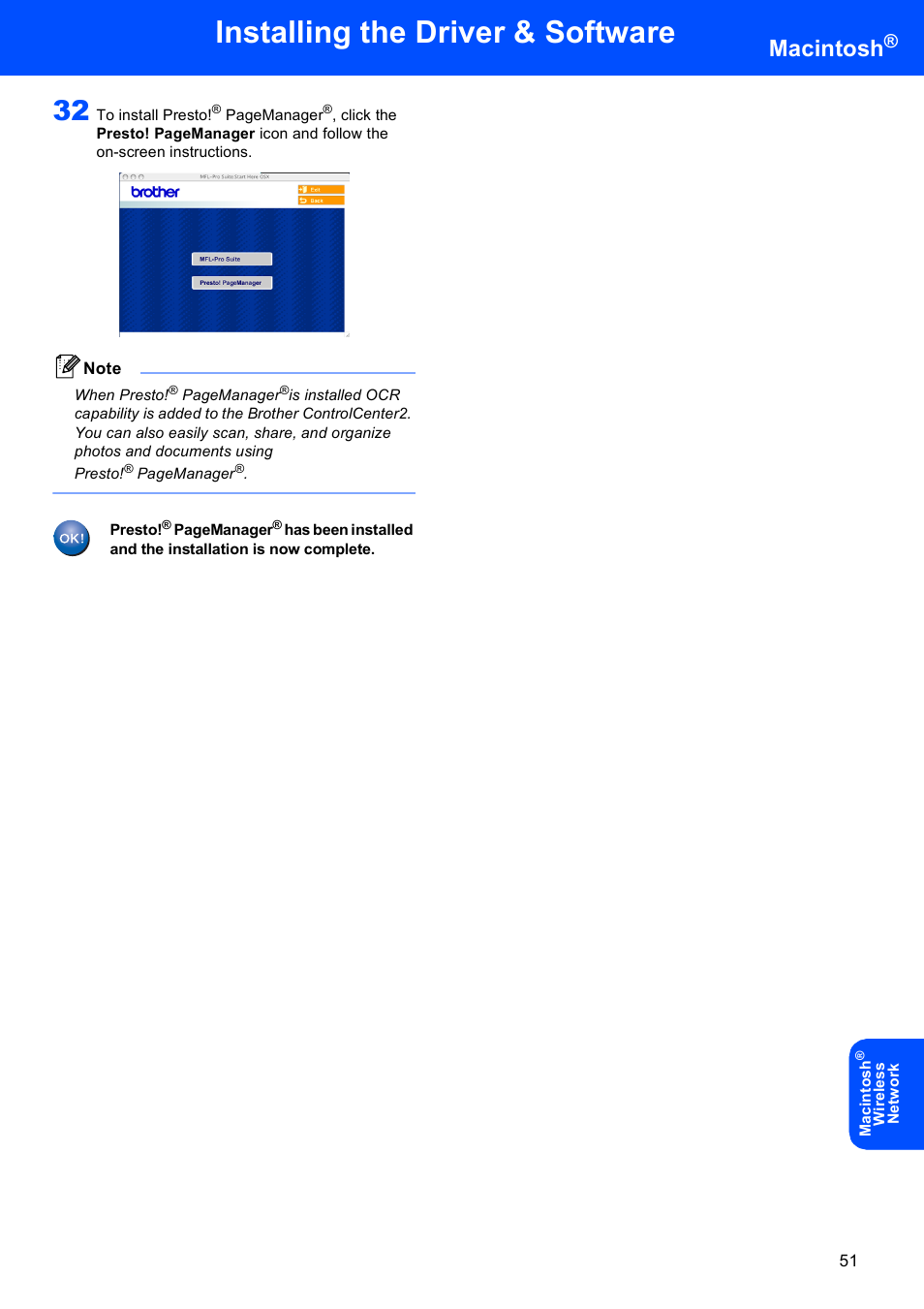 Installing the driver & software, Macintosh | Brother MFC-8870DW User Manual | Page 53 / 60