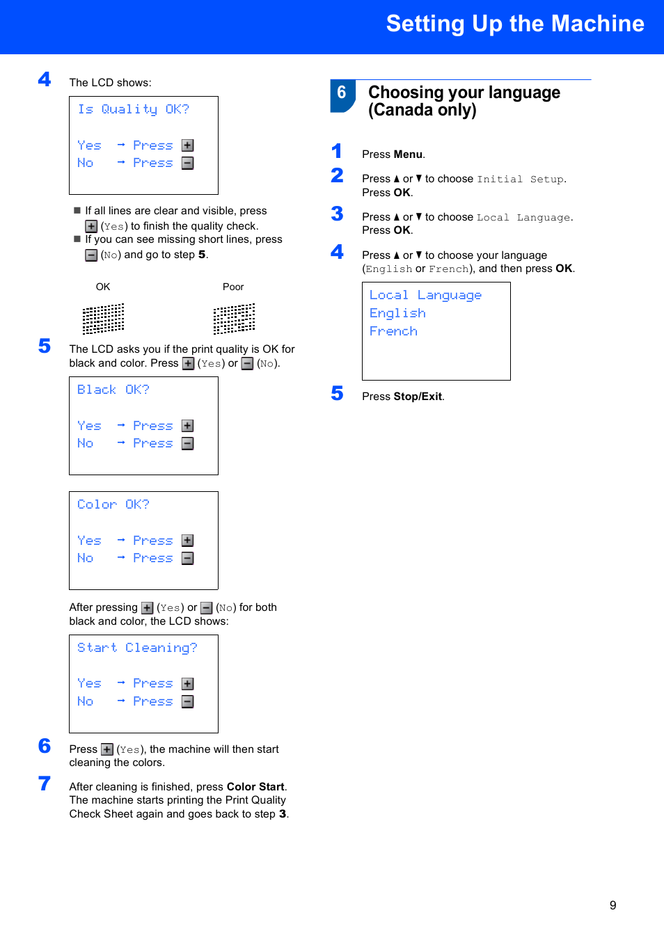 6 choosing your language (canada only), Choosing your language (canada only), Setting up the machine | 6choosing your language (canada only) | Brother DCP-350C User Manual | Page 11 / 35