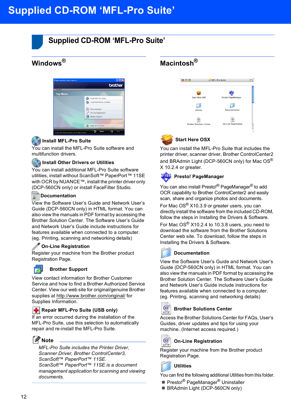Step 2 installing the driver & software, Supplied cd-rom ‘mfl-pro suite, Windows | Macintosh | Brother DCP-350C User Manual | Page 14 / 35