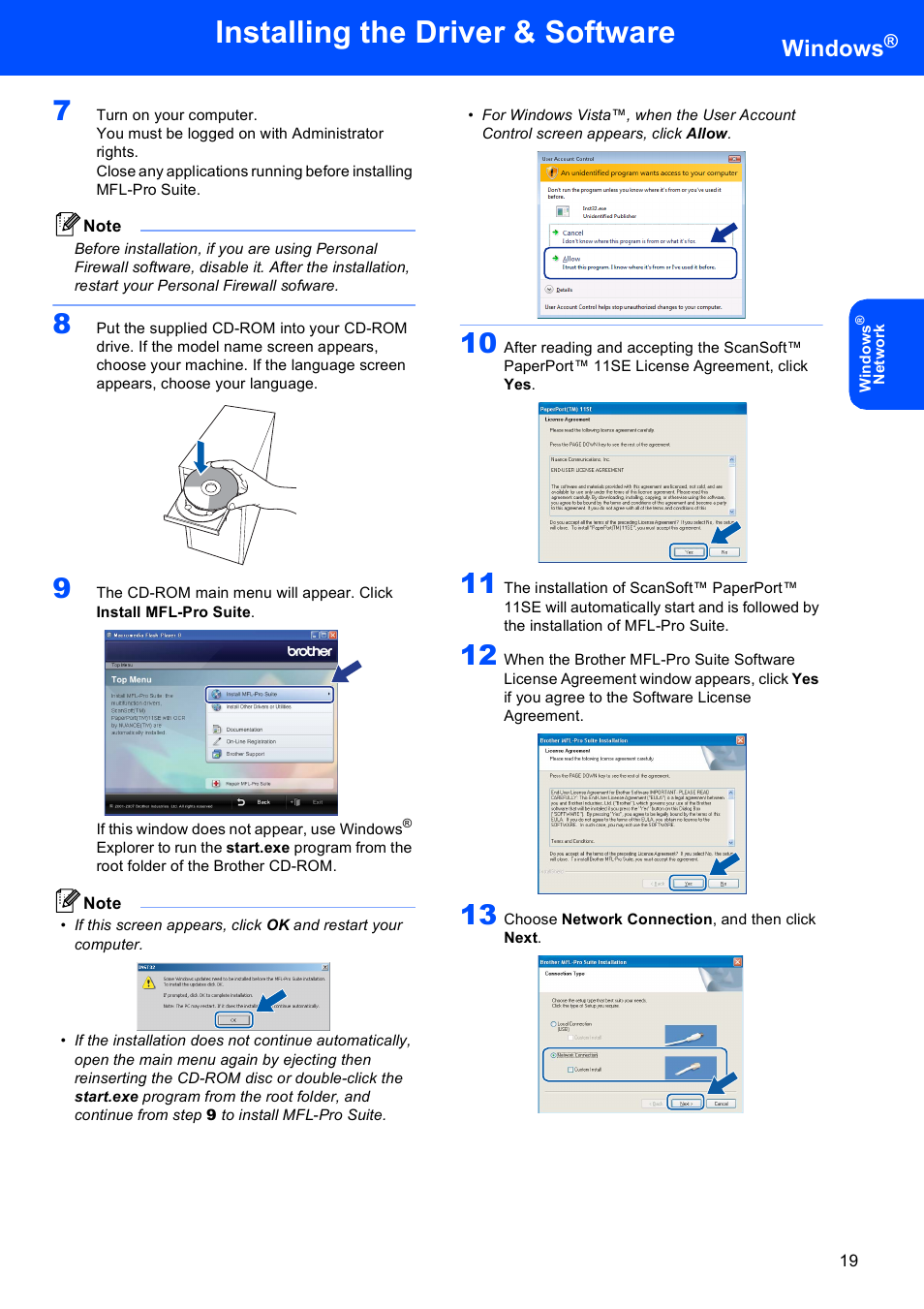 Installing the driver & software, Windows | Brother DCP-350C User Manual | Page 21 / 35